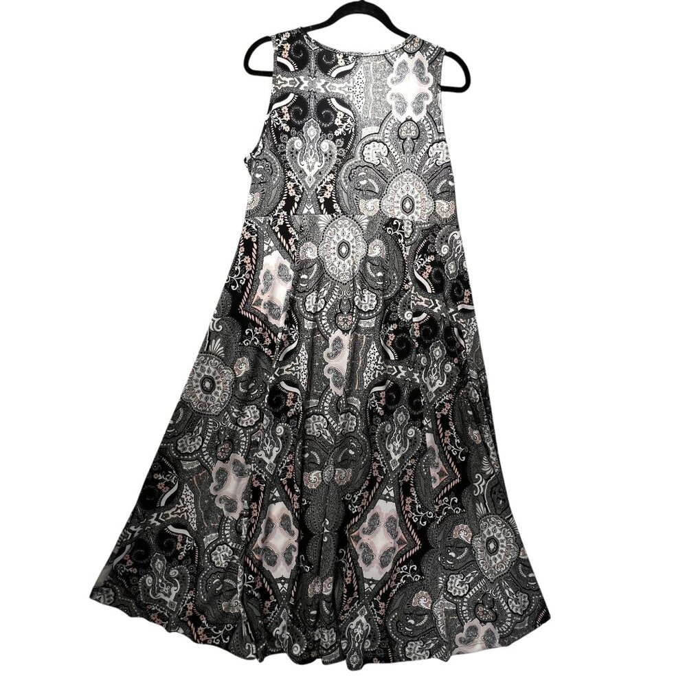 World Unity Sleeveless Paisley Maxi Dress Embroidery Gray Green Flowy Gypsy - Picture 2 of 12